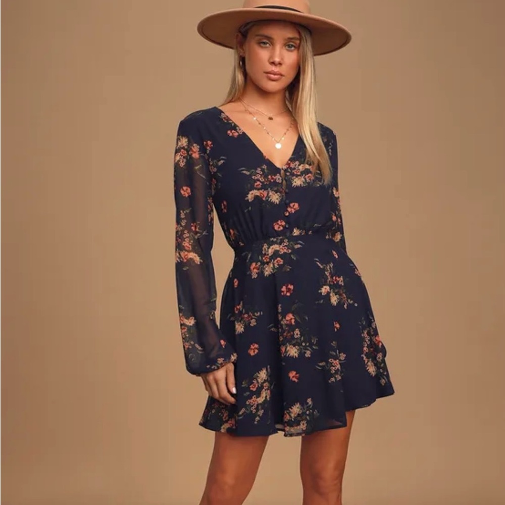 Lulus Navy Blue Floral Dress